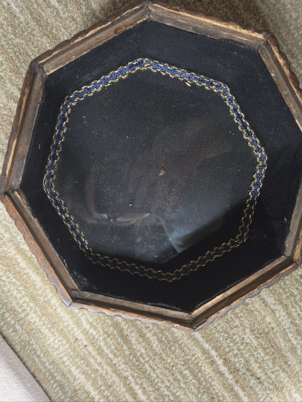 Vintage Octagonal Wooden Trinket Box Folk Art Cross Stitch Floral Geometric Boho - Picture 8 of 8